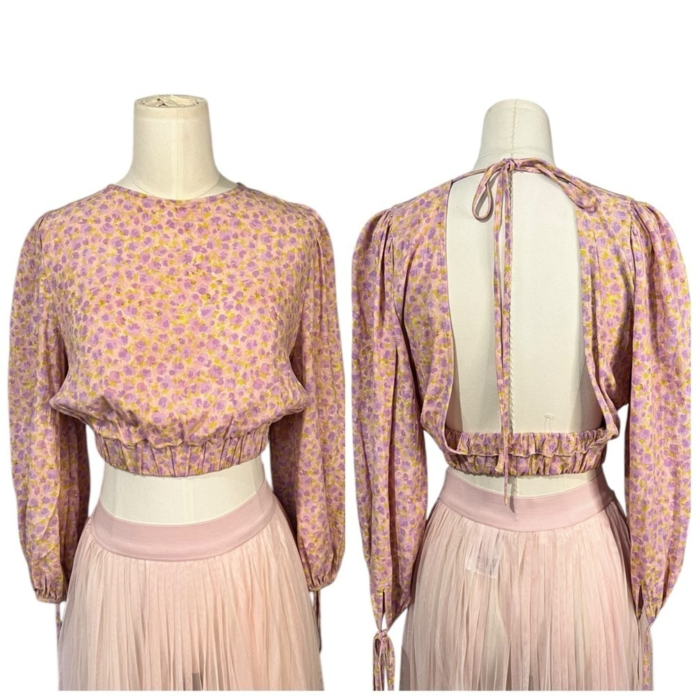 Anna Nata Crop Blouse with Voluminous long Sleeves & Open Back in Small